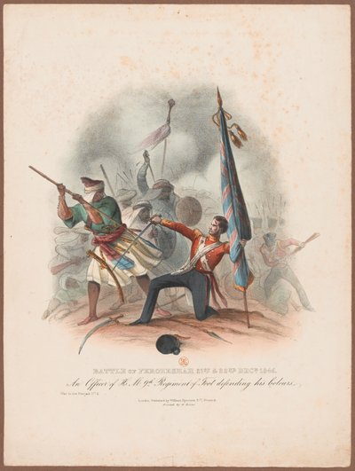 Schlacht von Ferozeshah, 21. & 22. Dezember 1845. Ein Offizier des HM 9. Regiments verteidigt seine Farben von W. Kohler