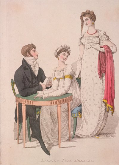 Zwei Frauen und ein Mann in Abendgarderobe, ca. 1810 von W Read