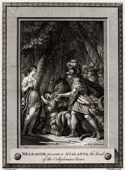 Meleager präsentiert Atalanta den Kopf des kalydonischen Ebers, 1774 von W. Walker