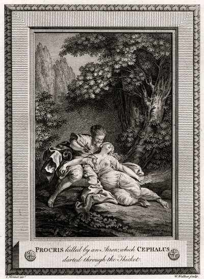 Procris, getötet von einem Pfeil, den Cephalus durch das Dickicht schoss von W. Walker