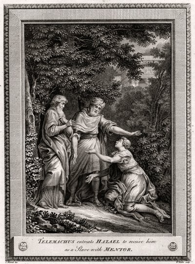 Telemachus bittet Hazael, ihn als Sklaven mit Mentor aufzunehmen, 1775 von W. Walker