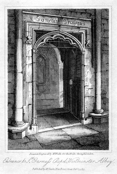 Eingang zur St. Erasmus-Kapelle, Westminster Abbey, London, 1817 von W. Wallis
