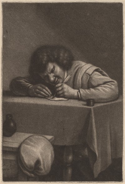 Ein Mann schreibt an einem Tisch von Wallerant Vaillant after Adriaen Brouwer