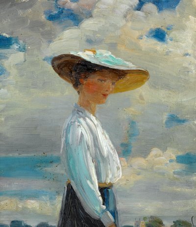 Halbfigur-Studie einer Dame mit breitkrempigem Hut von Walter Bonner Gash