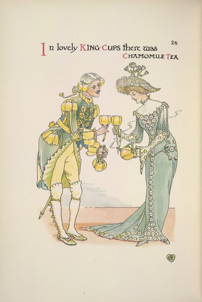 Ein Mann und eine Frau halten Tassen mit Kamillentee von Walter Crane
