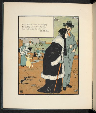 Ein Mann mit seiner Mutter am Strand von Walter Crane