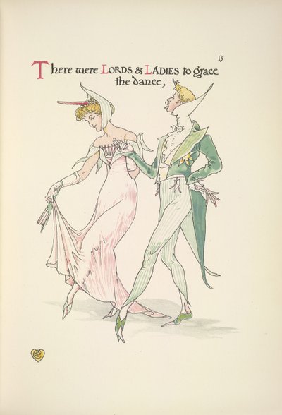 Ein junger Mann und eine junge Frau bereiten sich auf das Tanzen vor von Walter Crane
