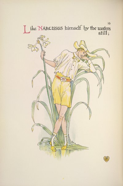 Am stillen Wasser. Ein junger Mann steht am Wasserufer von Walter Crane