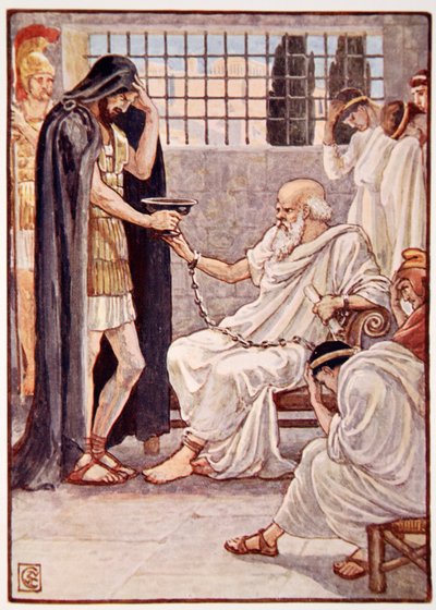 Er trank den Inhalt, als wäre es ein Schluck Wein, Illustration aus Die Geschichte Griechenlands von Mary Macgregor, 1. Ausgabe, 1913 von Walter Crane