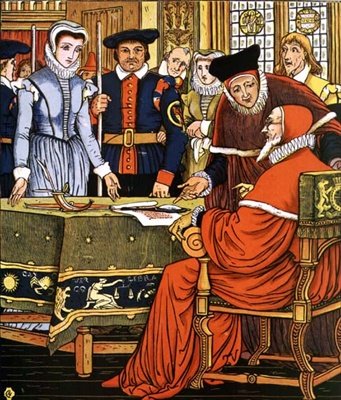 Mrs Margery wird der Hexerei beschuldigt: aus Little Goody Two Shoes von Walter Crane