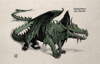 Darstellung des mythologischen Drachen Ashchemon, Zeichnung von Walter Crane, 1899 von Walter Crane