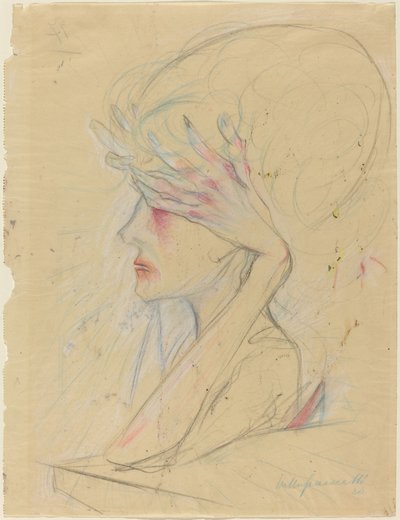 Eine elegante Frau, die ihre Augen bedeckt von Walter Gramatte