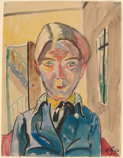 Selbstporträt vor Treppe (Selbst vor Treppe) von Walter Gramatte