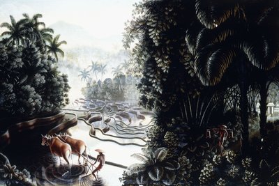 Blick über die Sawahs zum Gunung Agung, ca. 1937-1939 von Walter Spies