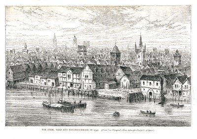 The Steel Yard Iron Wharf und Umgebung im Jahr 1540. Am Flussufer, 1878 von Walter Thornbury