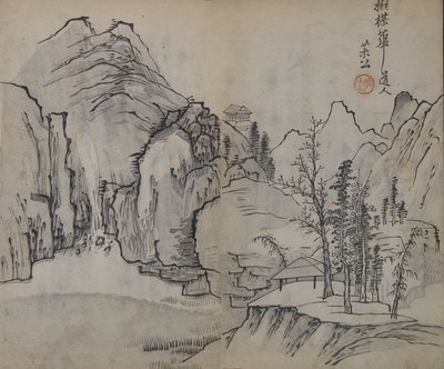 Landschaft nach Wu Zhen 1280-1354, aus dem Handbuch des Senfkorns..., Erstausgabe, 1679 von Wang Gai