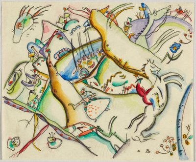 Aquarell zu Radierung III; Landschaft mit Reitern von Wassily Kandinsky