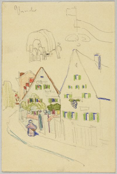Gasse mit Satteldachhäusern und Planwagen von Wassily Kandinsky