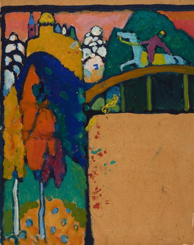 Landschaft mit Reiter auf Brücke von Wassily Kandinsky