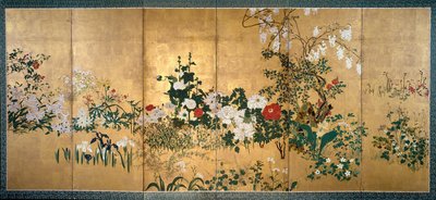 Paravent mit Frühlings- und Sommerblumen von Watanabe Shiko