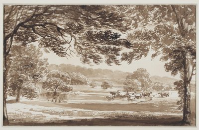 Baumreiche Landschaft mit Kühen in einem Teich von Weissenbruch (workshop of)