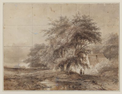 Landschaft mit rechts unter den Bäumen einem Bauernhof, davor eine Frau und ein Kind von Weissenbruch (workshop of)