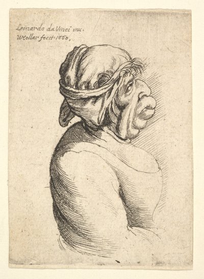 Büste einer Frau mit vorstehendem Mund, die ein tief ausgeschnittenes Kleid und ein um den Kopf gebundenes Tuch trägt von Wenceslaus Hollar