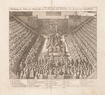 Darstellung der Parlamentssitzung von London zur Verurteilung des Earl of Stafford, ca. 1642 von Wenceslaus Hollar