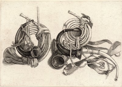 Fünf Jagdhörner von Wenceslaus Hollar