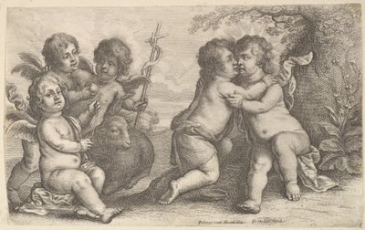 Jesus und St. Johannes umarmend, mit Cheruben, 1646 von Wenceslaus Hollar