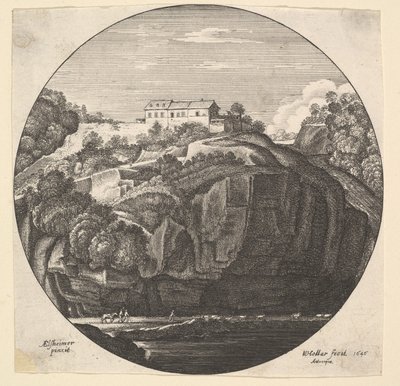 Landschaft mit einem Haus auf Klippen, 1646 von Wenceslaus Hollar