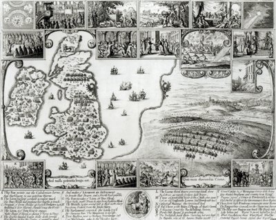 Karte des Bürgerkriegs in England und Ansicht von Prag, 1632 von Wenceslaus Hollar