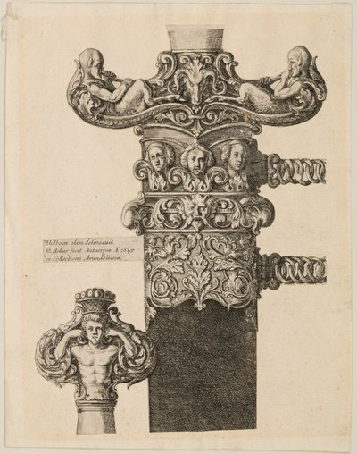 Druck von Entwürfen für einen Knauf, Parierstangen und Schloss von Wenceslaus Hollar