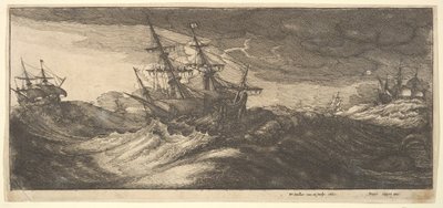 Kriegsschiff und ein spritzender Wal, 1665 von Wenceslaus Hollar
