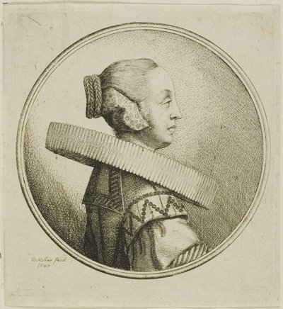 Frau mit kreisförmigem Spitzenkragen im Profil nach rechts von Wenceslaus Hollar