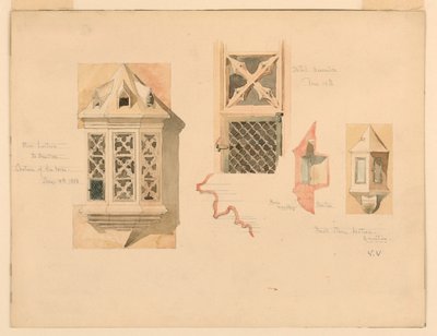Darstellung von zwei Steinkandelabern, vom Schloss in Amboise, Frankreich, 14.-15. Juni 1888 von Whitney Warren Jr.