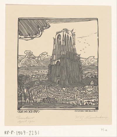 Bau des Turms von Babel von Wijnand Otto Jan Nieuwenkamp (signed by artist)