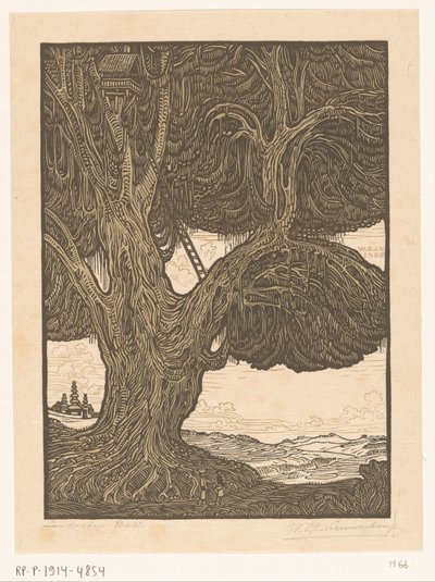 Waringin mit Baumhaus im Süden von Bali von Wijnand Otto Jan Nieuwenkamp (signed by artist)