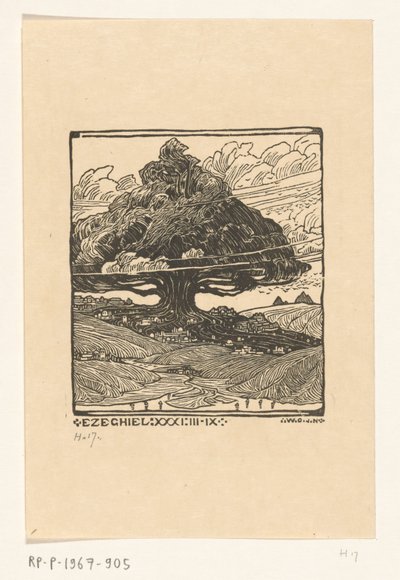 Städte unter einer Zeder in einer Berglandschaft von Wijnand Otto Jan Nieuwenkamp