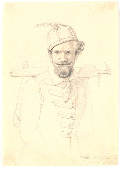 Selbstporträt mit Tornister von Wilhelm Bendz