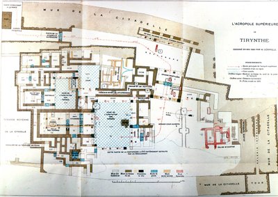 Karte der antiken Stadt Griechenlands Tiryns, Heinrich Schliemann, Paris von Wilhelm Doerpfeld