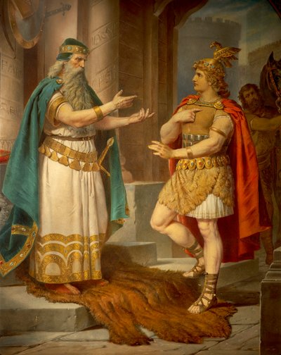 König Sigurd trifft den weisen Einsiedler Grypin, aus der Sigurd-Saga, Untere Halle, ca. 1882-83 von Wilhelm Hauschild