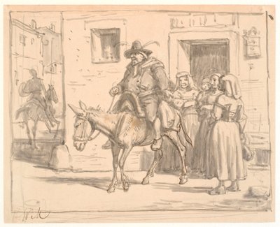 Don Quijote und Sancho Panza verlassen die Herberge von Wilhelm Marstrand