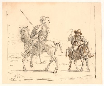 Don Quixote reitet nach links, Sancho Pansa nach rechts von Wilhelm Marstrand