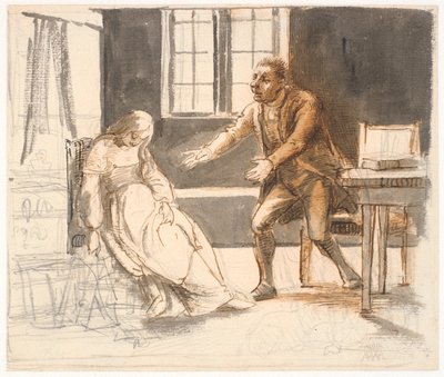 Ein Mann streckt die Arme zu einer Frau aus, die ohnmächtig auf einem Stuhl sitzt von Wilhelm Marstrand