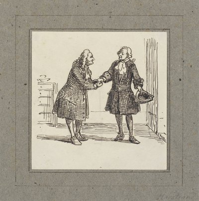 Figuren aus der Holberg-Zeit: Ein Herr bietet einem anderen eine Prise Tabak an von Wilhelm Marstrand