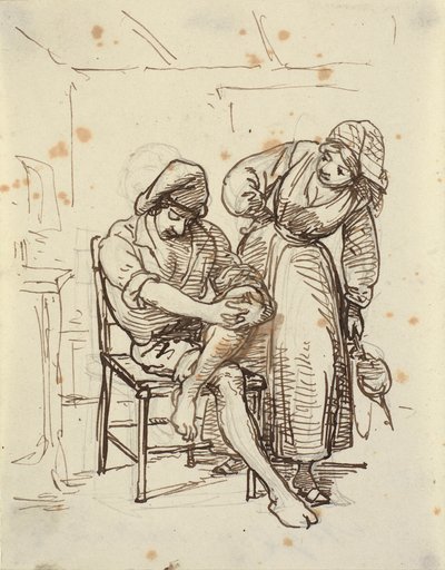 Mädchen betrachtet einen jungen Fischer, der auf einem Stuhl sitzt von Wilhelm Marstrand