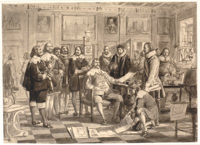 Der Plan für die Börse wird Chr. 4. im Audienzsaal auf Rosenborg vorgelegt von Wilhelm Marstrand