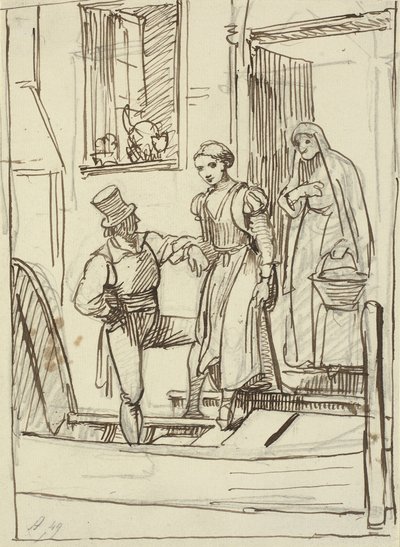 Junges Mädchen und alte Frau werden von einem Mann in eine Gondel geholfen von Wilhelm Marstrand