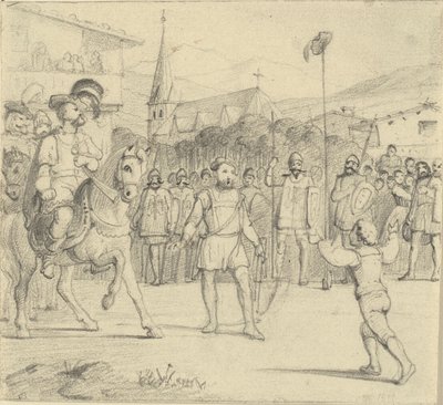 Wilhelm Tell hat den Apfel vom Kopf seines Sohnes geschossen von Wilhelm Marstrand